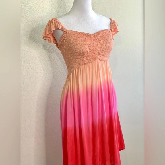 Tiare Hawaii Hollie Mini Dress smocked bodice Ruffle sleeves on/off shoulder S/M - Picture 15 of 16